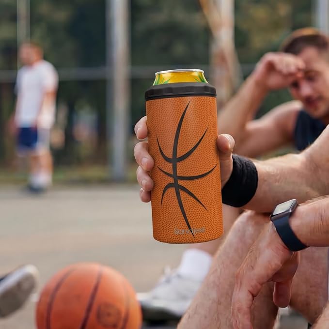 Basketball Can Cooler 12oz - Travel Mug Cups - Stainless Steel Insulated for Men Women Players - Tumbler Cans Koozie, Sport Gift for Fan Coach Lovers