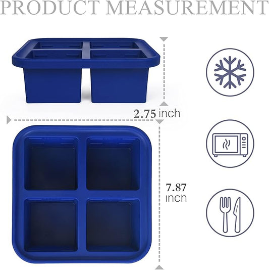 1 Cup Silicone Freezer Molds 2 Pack Silicone Freezer Tray with Lid Make 8 Perfect 1-Cup Portions - Easy Release Molds for Food Storage & Freeze Soup, Broth, Stew or Sauce