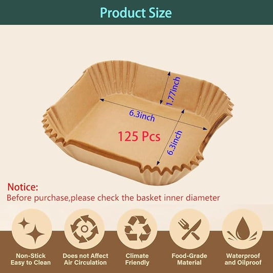 parchment paper for air fryer, 6.3inch square air fryer liners disposable,125PCS Non-stick parchment paper sheets for 3-5QT airfryer liners, Baking, Roasting Microwave