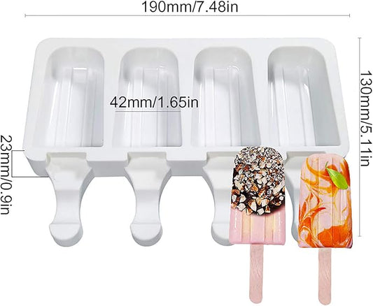 Vilihkc 2 Pack 4 Cavity Silicone Popsicle Molds for Kids, Red, 8 Popsicles, Cylindrical, Ice Pop Molds with 50 Wooden Sticks