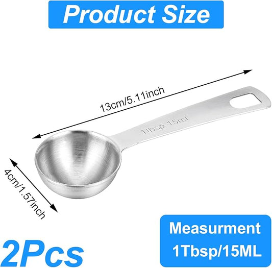 2 Pcs 1 Tbsp Teaspoon Scoop Stainless Steel Measuring Spoon (15ml) | Coffee Scoop and Tablespoon Measuring Spoon Metal Kitchen Gadgets for Cooking and Baking
