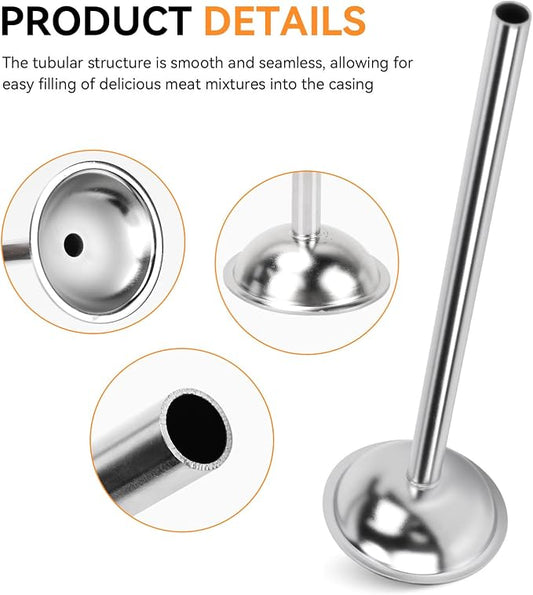10mm Stainless Steel Sausage Stuffing Tubes for #5 Sausage | Stuffing Funnels, 10mm Stuffing Horn For Manual/Electric Meat Sausage Stuffer