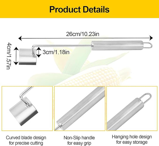 2 Pcs Stainless Steel Corn Peeler and Stripper Tool Set, Corn Stripper Cob Stripper Tool,Corn Stripper for Corn on the Cob Remover Tool,Corn Thresher with Ergonomic Handle,Kitchen Gadget