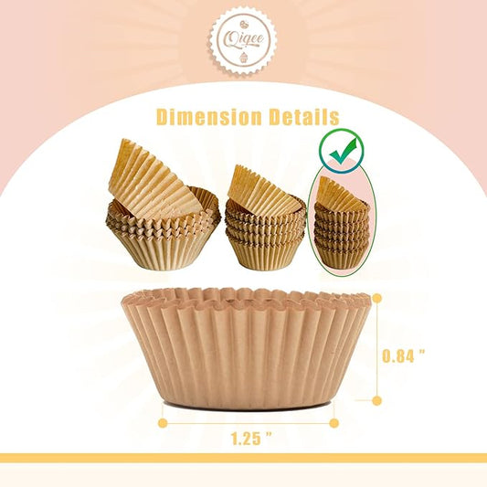 qiqee 600 Count Mini Cupcake Liners Natural Muffin Liners Food Grade Brown Baking Cups Paper No Smells(Small Size)
