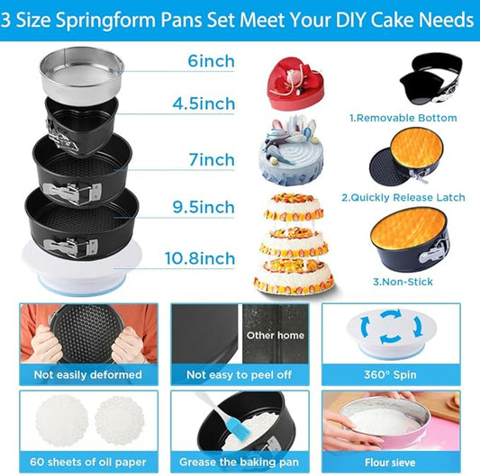 Cake Decorating Kit Cake Decorating Supplies, 515 PCS Baking Supplies Set with 3 Springform Pan Sets, 66 Icing Piping Nozzles, Cake Rotating Turntable, Piping Bags, Birthday Gifts for Mom Wife