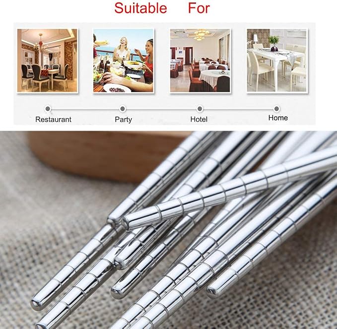 Stainless Steel Chopsticks, Metal Alloy Chopstick, Reusable Non-slip Design Chop Sticks, 5 Pairs Gift Set,Silver