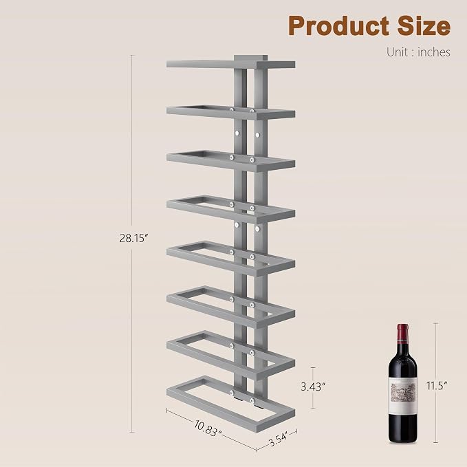 Hoctieon 2-Set 8 Tier Wall Mount Wine Rack (16 Tiers), Wall Racks for Wine Bottles Display and Storage, Hanging Bottle Organizer for Living Room, Dining Room, Wine Cellar, Bar, Grey