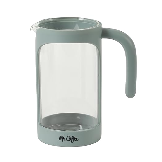 Mr. Coffee Retro Brew French Press Coffee Maker, 31-Ounce Glass Carafe with High Heat Resistant Durable Borasilicate Glass & Teal Frame and Plunger, Includes Coffee Scoop