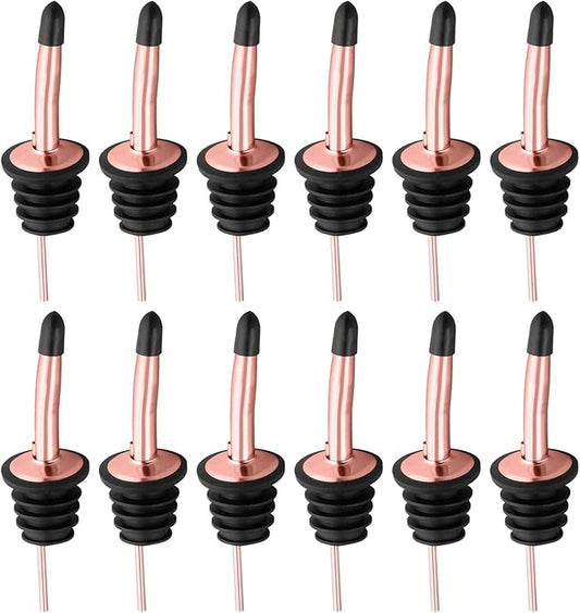 Pafusen 12 Pack Liquor Bottle Pourers, Liquor Pour Spout for Liquor Bottles, Stainless Steel Olive oil Dispenser Spout, Alcohol Pourer Spouts Dust Caps Covers, Rose Gold