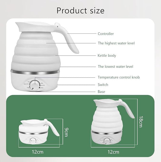 Travel Foldable Electric Kettle, Collapsible Kettle Travel Electric Collapsible Electric Tea Kettle Food Grade Silicone 850W Fast Boiling Water, 110V 700ml (White)