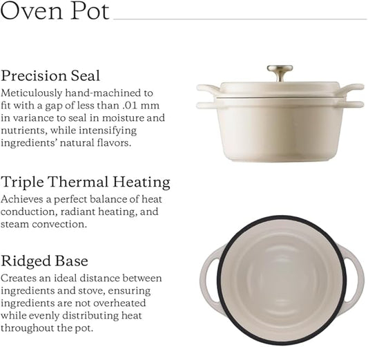 Vermicular Oven Pot | Non-Toxic Enameled Cast Iron Pot | 14cm (0.9 Qt) | Oven-safe | Induction-compatible | Dutch Oven | Made in Japan | Serves 1 | Natural Beige