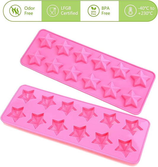 Star Chocolate Mold,Reusable Five Pointed Star Silicone Mold for Making Chocolates,Ice Cubes,Jellies and Candies(Pink)