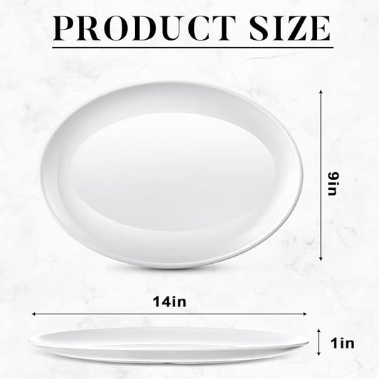Dandat 12 Pcs Large Serving Platters Oval Trays White Plates Serving Dish for Wedding Party Restaurant Home Steak, Taco, Sushi, Appetizer, Cake (14 Inch)
