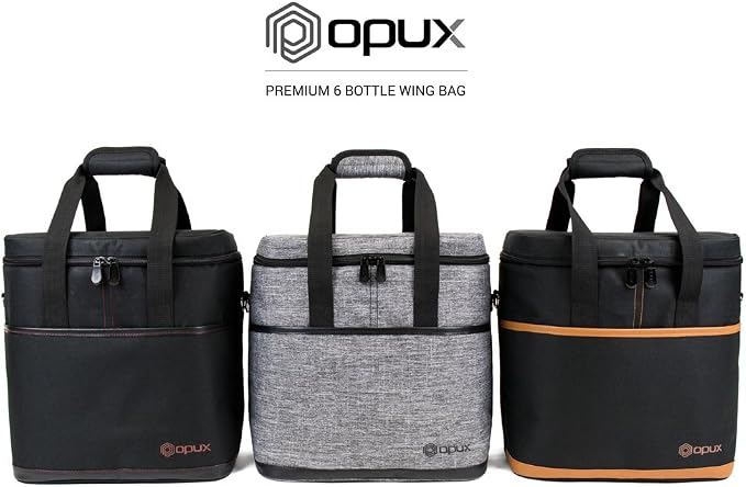 opux 6 Bottle Carrier Tote | Insulated Padded Wine Cooler Bag for Travel. Picnic, BYOB | Portable Leakproof Wine Tote Bag for Dinner, Party, Christmas, Wine Gift for Women, Men (Black)