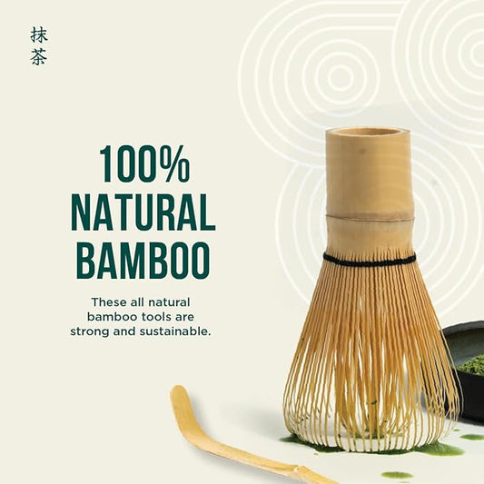 Jade Leaf Matcha - Traditional Starter Set - Japanese Matcha Gift Set Includes: Bamboo Whisk (Chasen), Scoop (Chashaku), Stainless Steel Sifter, Fully Printed Handbook