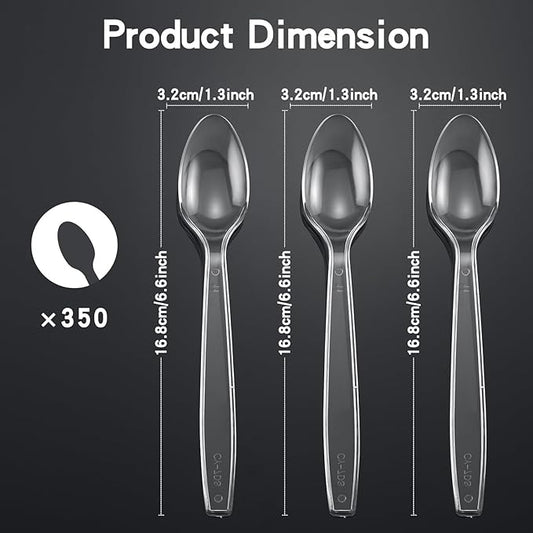 350 Count Clear Plastic Spoons, Extra Heavy Duty Plastic Spoons, Premium Disposable heavy duty spoons Set, BPA-Free Heat Resistant plastic utensils for Party Supplies, Weddings and Everyday Use