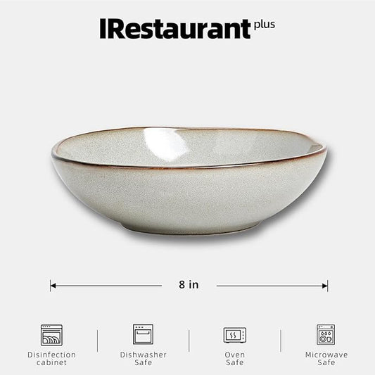 Organic Shape Restaurant Soup/pasta Bowl 8"/30oz, Commerical Grade Catering Stoneware Bowls in Ir-regular Organic Shape, Chip & Scratch Resistant, Glossy Reactive Glaze Grey, Case of 24