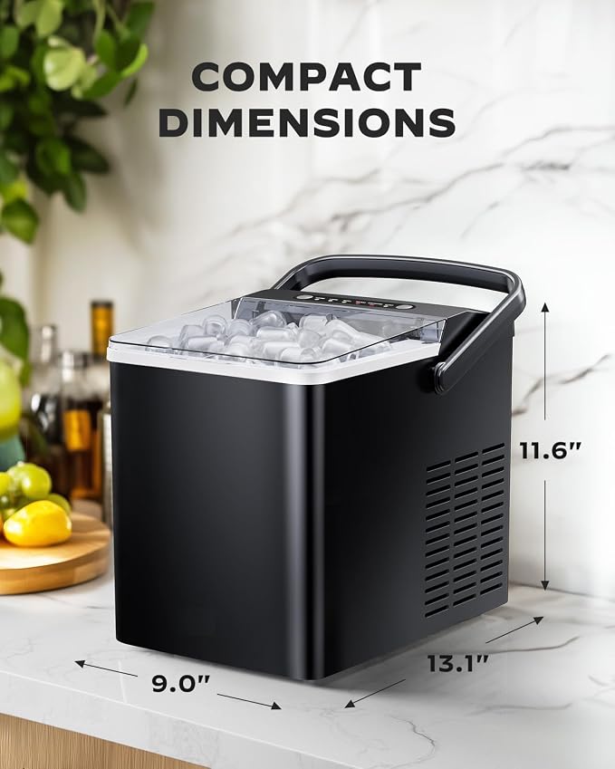 Ice Maker Countertops, Ice Machine with Self-Cleaning 1.8L Water Tank Large Ice Basket, Portable Ice Maker Produces 9 Ice Cubes in Just 6 Minutes Ideal for Home Kitchens and RVs