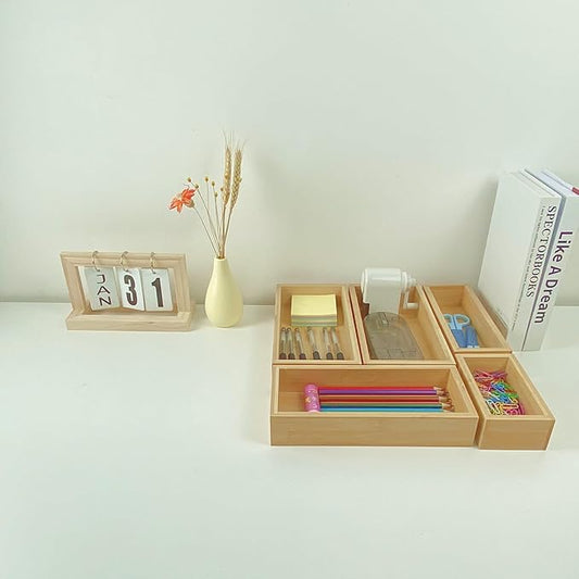 bamboo drawer organizer Set,expandable drawer dividers,wooden storage organizers,large trays for kitchen, bathroom,flatware,Tea Bag Organizer (1 X 5PCS Natural)