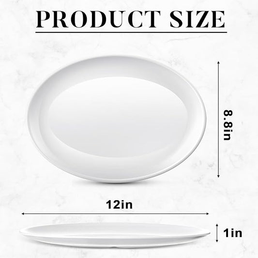 Dandat 12 Pcs Large Serving Platters Oval Trays White Plates Serving Dish for Wedding Party Restaurant Home Steak, Taco, Sushi, Appetizer, Cake (12 Inch)