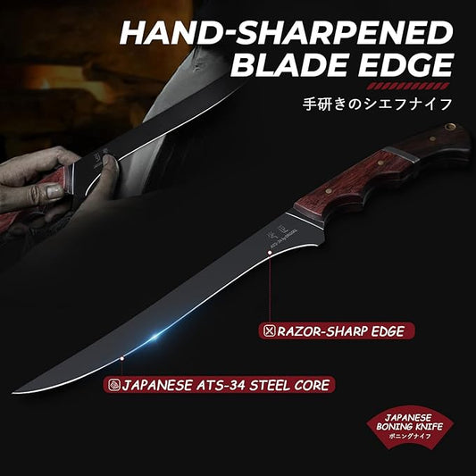 Boning Knife 7 inch - Brisket Trimming Knives for Meat Cutting, Black Butcher Slicing Knives with Full Tang Handle, Kitchen Fillet Knife for Birthday Dad Mom Gift