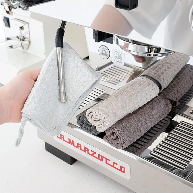 watchget Barista Micro Cloth 10 Pack, Microfiber Barista Cleaning Towels Microfiber Waffle Weave Kitchen Dish Cloth Coffee Bar Towel Coffee Machine Cleaning Cloth, Khaki(12"x12")