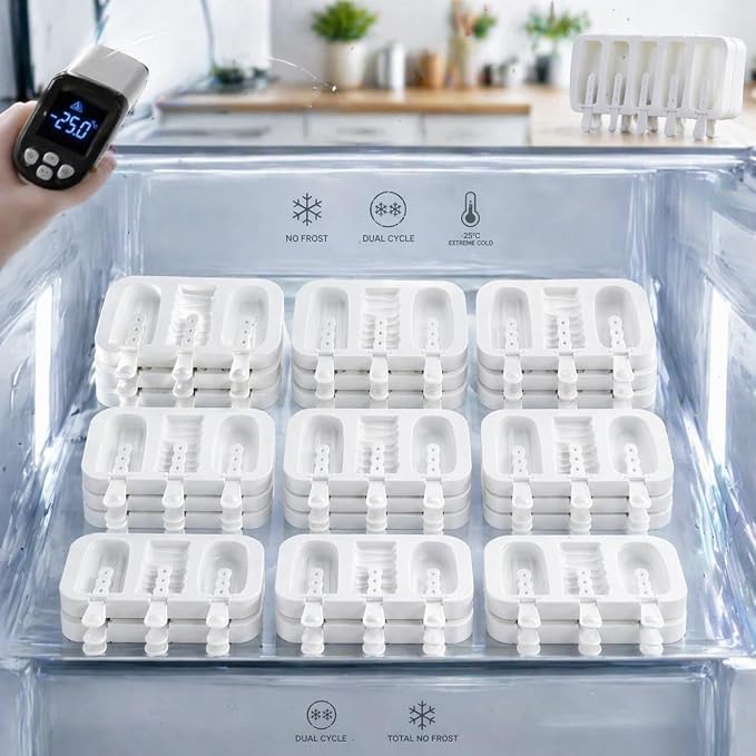 3 Pack Popsicle Mold, Silicone Cakesicle Molds, with Sticks & Bags, White | Comes with 9 Reusable Sticks & 100 Packaging Bags, Perfect for DIY Homemade Frozen Desserts & Cake Pops