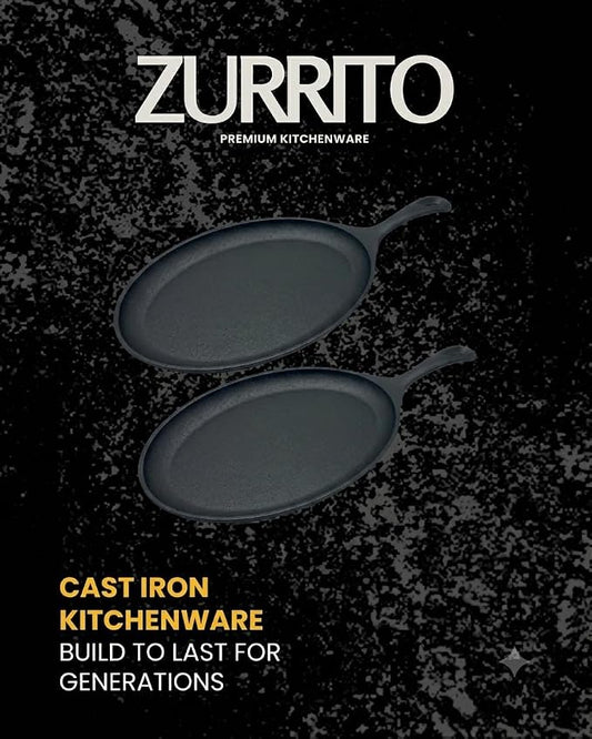 4x Fajita Skillet with Saucers, Cast Iron Hot Plate, Fajita Kit, Sizzling Plate with Wooden Base, Fajita Skillet Set, Sizzle Platter, Cast Iron Serving Dishes, Steak Plates for Eating