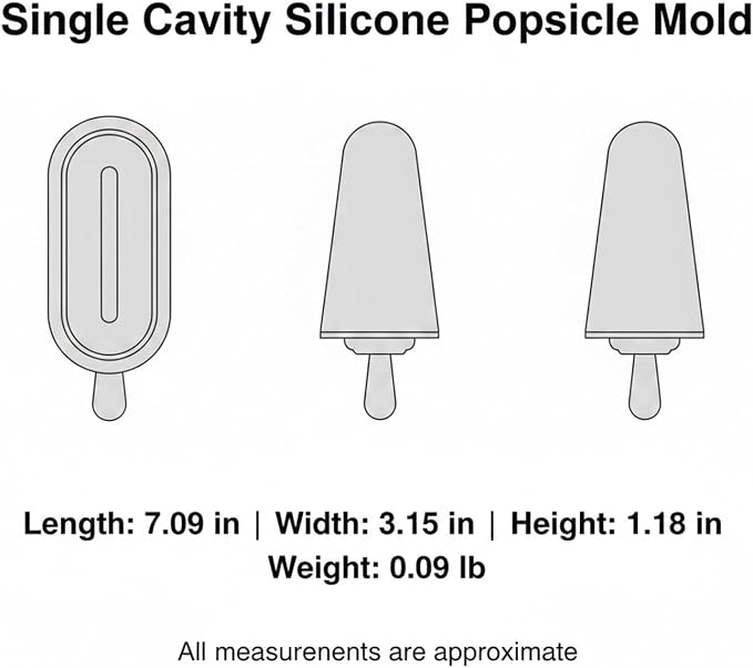 Fits Standard Freezer Drawers: Single Cavity Silicone Ice Pop Mold for Homemade Popsicles, Flexible Yellow or Pink Tray, 7.09 x 3.15 x 1.18 Inches