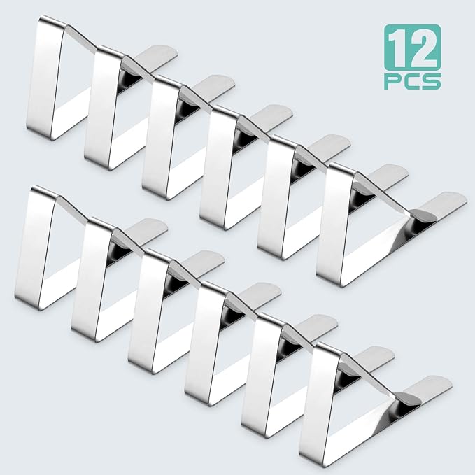Ponure 12 Pack Tablecloth Clips - Heavy Duty Picnic Table Clips, Stainless Steel Table Cloth Cover Clamps, Table Cloth Holders Ideal for Restaurant Picnics Marquees Weddings Graduation Party