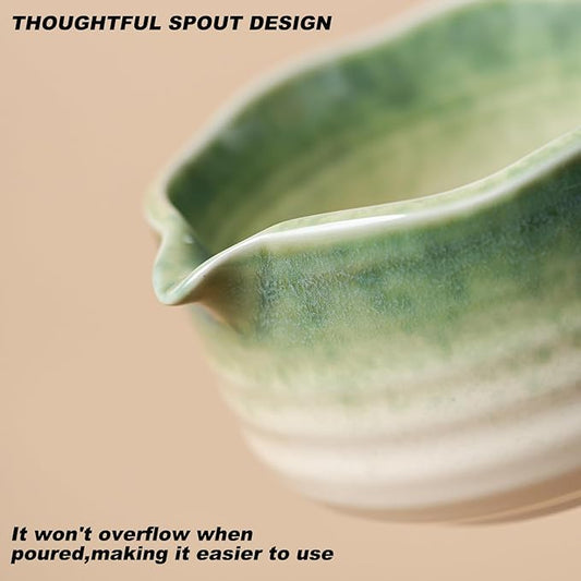 Matcha Set 7-Piece Tea Set with Brush, Bowl, Whisk, Strainer, Chasen, for Matcha Tea Ceremony (Gradient Green)