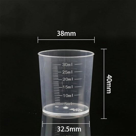 100 Pcs 30ml/1.02oz Plastic Measuring Cup Transparent Clear liquid Mixing Medicine Cups Labs Graduated Baking Beaker Measure Jugs Set Kitchen Cooking Measure Tool Home
