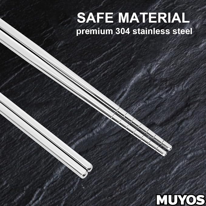 Stainless Steel Chopsticks 5 Pairs Reusable Multicolor Lightweight 304 Metal Chopsticks Square Lightweight Non-Slip Chop Sticks Dishwasher Safe Gift Set(Silver Hollow)