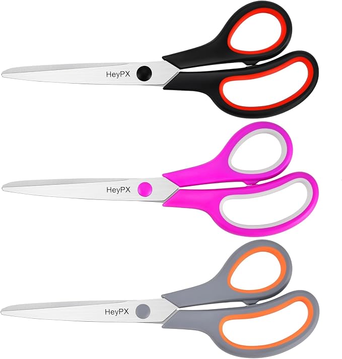 3-Pack 8.5" Ultra Sharp Stainless Steel Scissors - All Purpose Heavy Duty Shears for Office, Crafts, Sewing, Home - Rust Proof, Comfort Grip - Great Gift for Teacher Mom Crafter