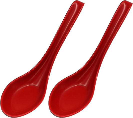 2 Pcs Soup Spoons Long Handle with Hook | Asian Soup Spoons, For Chinese Japanese Dishes, Miso Ramen Dumpling Pho Rice Noodle & Soba Soup, Black and Red