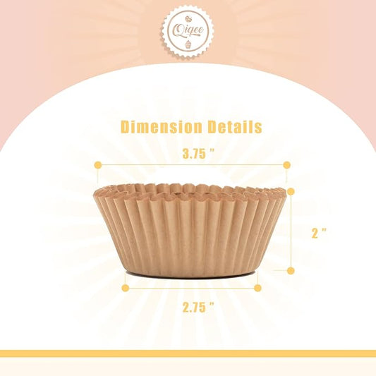 qiqee 300 Count Jumbo Cupcake Liners Natural Muffin Liners Food Grade Jumbo Size Baking Cups Paper No Smells(Large Size)
