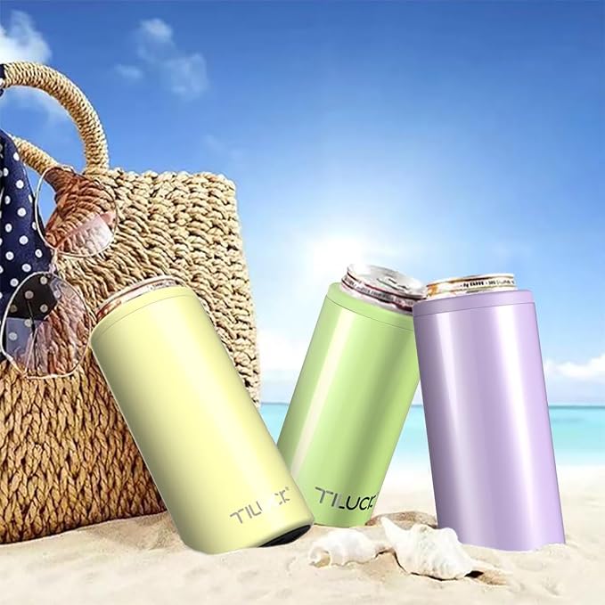 TILUCK Skinny Can Cooler, Stainless Steel Insulated Slim Cans, 12 oz | Beer & Hard Seltzer, Doucle-Walled Stainless Steel Insulated Slim Cans, Slim 12 oz(Lime)