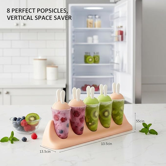 Easy-Use Vertical Popsicle Mold, 8-Cavity Ice Pop Maker for Compact Freezers, Durable PP Plastic Tray