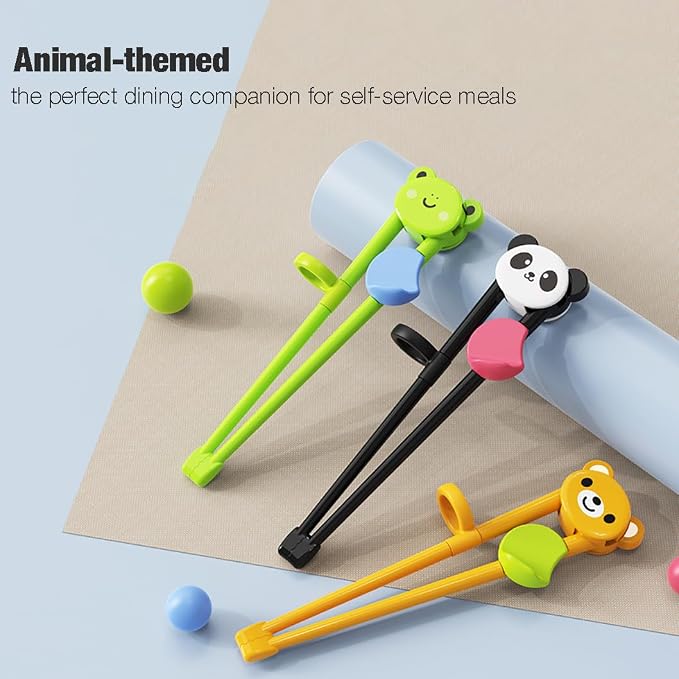 PandaEar 3 Pairs Animal Toddler Training Chopsticks for Kids, Reusable Beginners Learning Chopsticks with Silicone Finger Guide, Frog, Bear & Panda Helpers for Boys and Girls Ages 2-8