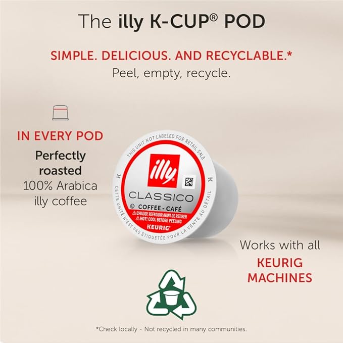 Illy Coffee K Cups - Pods For Keurig Machines – Classico Decaf Roast – Notes of Caramel - Mild, Flavorful & Balanced Flavor - No Preservatives – 10 Count