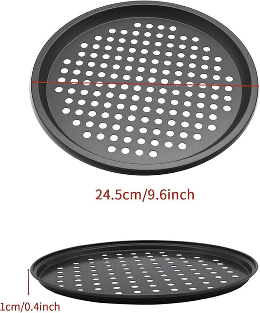 9.6 inch Pizza Pan With Holes, Carbon Steel Perforated Non-Stick Bakeware for Home Kitchen Oven, 2 Pack
