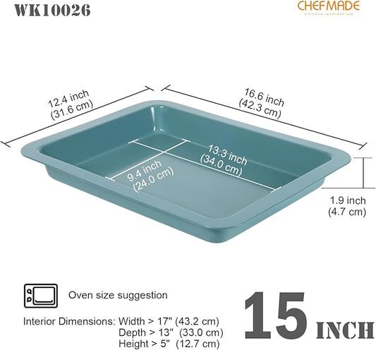 CHEFMADE Baking Sheet Pan, Nonstick 15-Inch Lasagna pan, Deep Baking Bakeware for Oven(Green)