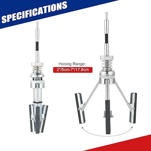 Engine Cylinder Hone Adjustable Deglazer Set for Grinding Holes from 2" to 7" in Diameter, Adjustable Brake Piston Honing Tools with Extra 3-Piece 3" Long Stones 220 Grit (3")