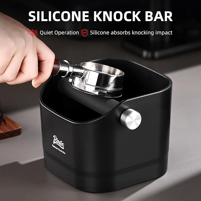 Bincoo Espresso Knock Box -1.2L(15 Cups) Knock Box, Barista Style Coffee Knock Box for Grounds with Removable Shock-Absorbent Knock Bar and Anti-Slip Base, Durable Espresso Accessories.Black