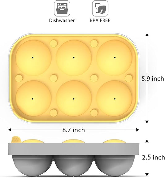 2.5inch Spherical Ice Ball Tray For Whiskey, Big Ice Freezer Mold for Cocktails,Easy Fill In & Release Ice Cube Mold, Durable &Reusable Spherical Ice Maker (Sunshine)