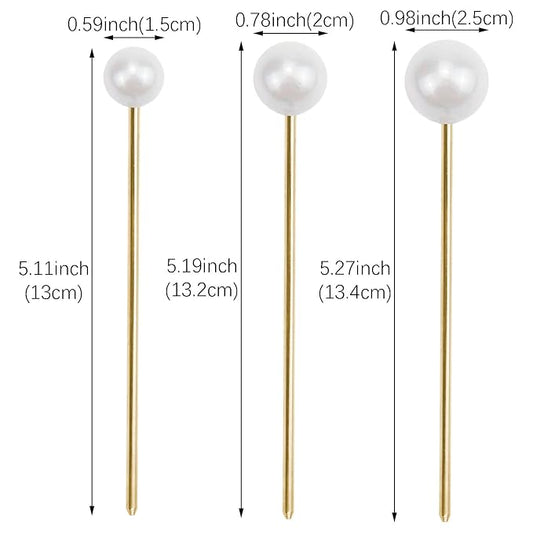 3 Pcs Pearl Hair Pins Minimalist Hair Metal Hair Stick Elegant Chignon Pins Updo Chopsticks Gold Hair Jewelry for Women and Girls