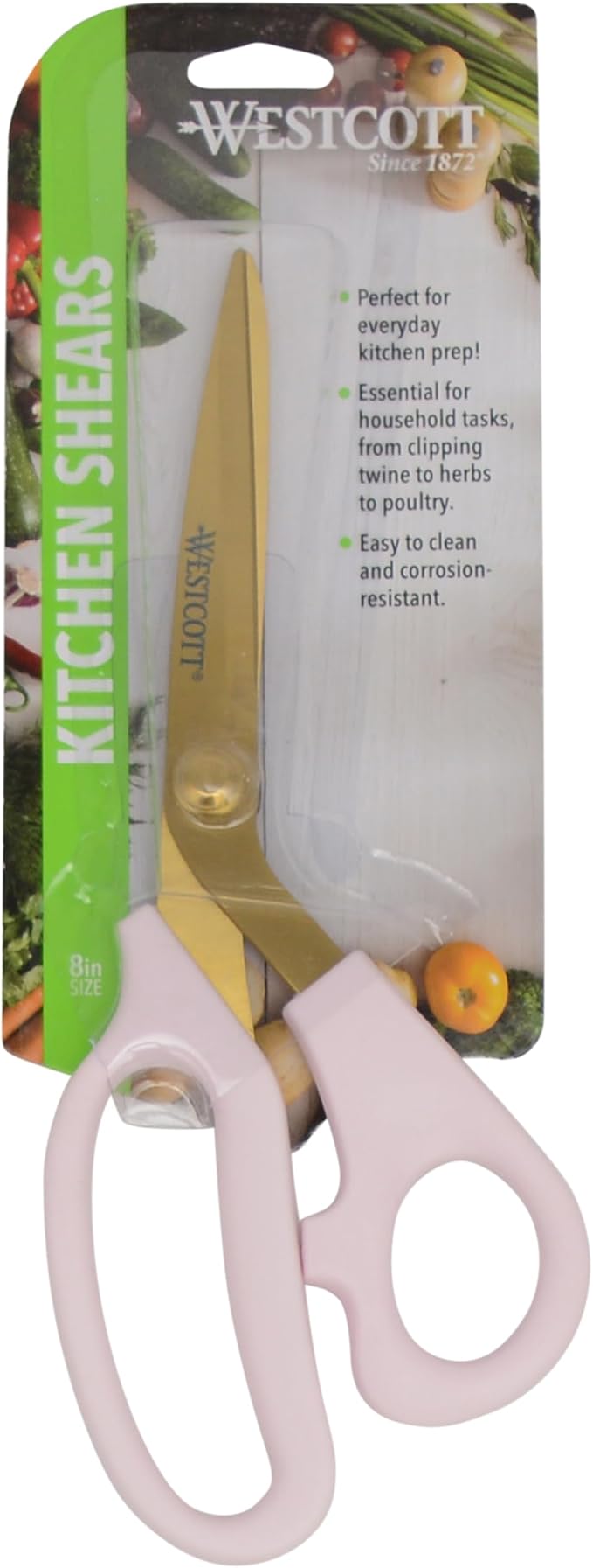 Westcott All-Purpose Kitchen Shears, Pink with Gold Blades - Durable Kitchen Shears with Precision-Ground Blades for Easy Cutting and Meal Prep - 8-Inch
