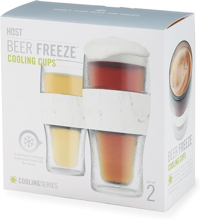 Host Freeze, Frozen Mugs, Freezable Pint Set, Beer Keep Your Drinks Cold, Double Walled Insulated Glasses, Tumbler for Iced Coffee, 16oz, Set of 2, Marble