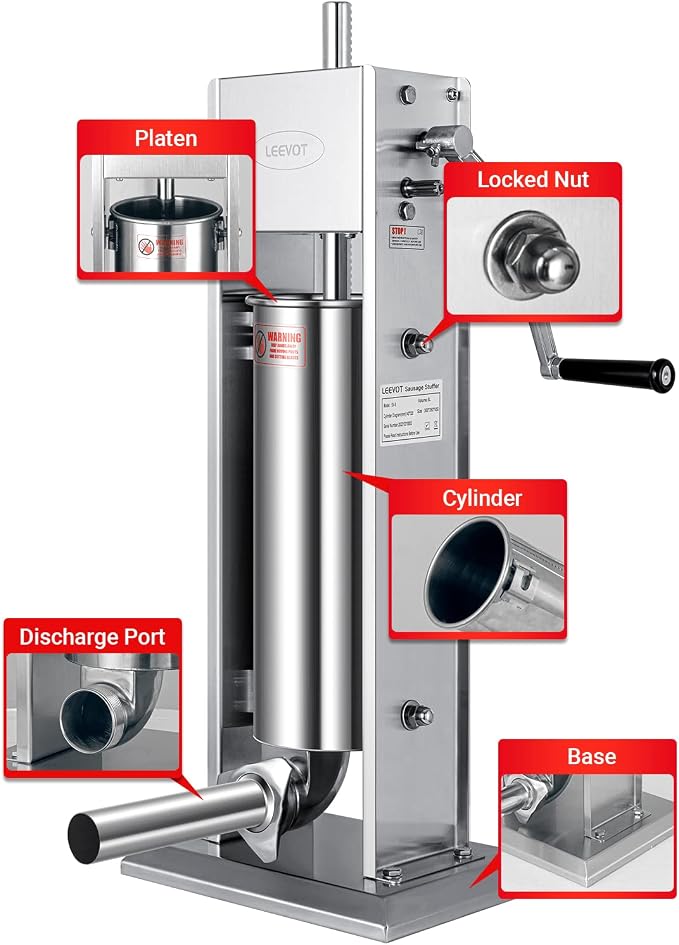 11LBS/5L Manual Sausage Stuffer, Professional Stainless Steel Sausages Maker & Filler Kit with 2 Speed, 5 Stuffing Tubes, Vertical Meat Stuffers for Home Kitchen, Commercial Use