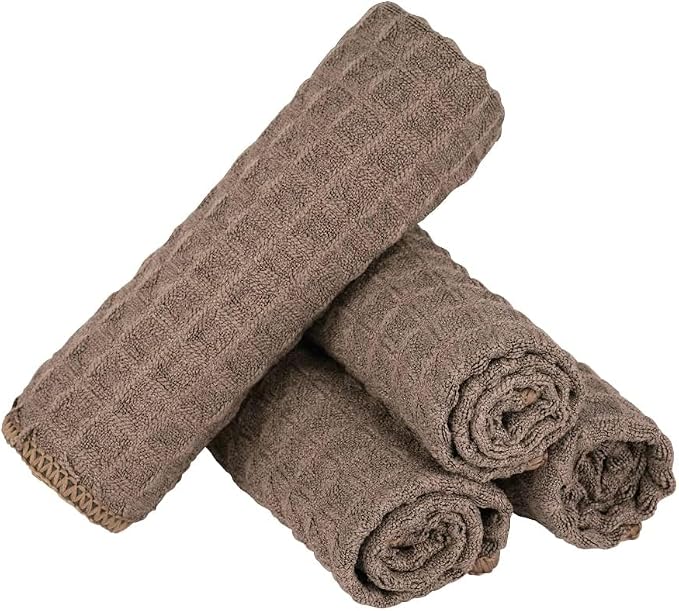 watchget Barista Micro Cloth 4 Pack Microfiber Barista Cleaning Towels Coffee Cleaning Accessories for Espresso Machine, Steam Wand, Countertop, Kitchen Dish Cloth Waffle Weave Brown(12"x12")